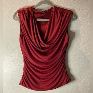 Women’s Red Scoop Cowl Neck Top